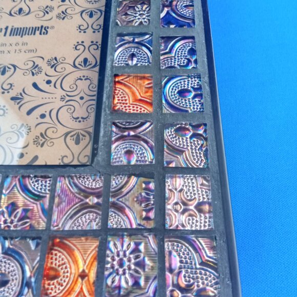 Pier 1 Imports glass tile picture frame 4'' X 6'' black purple orange - Picture 3 of 5